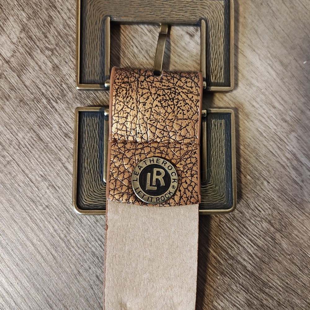 Leatherock Studded Belt Womens M 34 Bronze Metallic Leather Hexagon Buckle 8262 - Picture 5 of 11